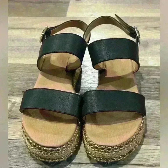 Seven Dials Shoes - Seven Dials Berenice Black Strappy Studded Platform Espadrille Sandals Size 8.5